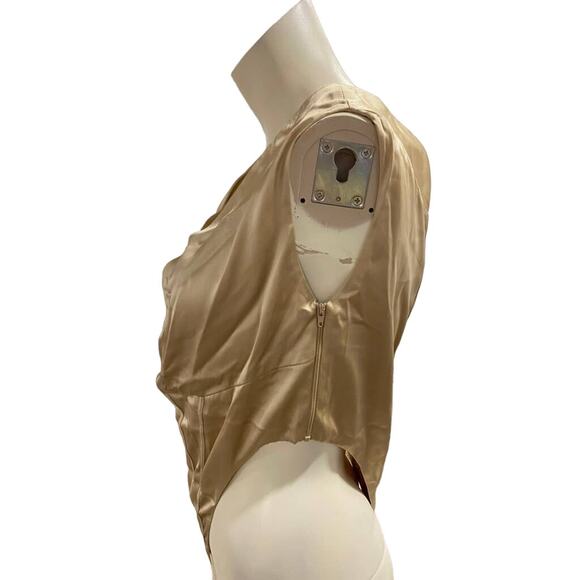 Retrofete Silk Off the Shoulder Corset Style Bodysuit Top Nude Small - Picture 2 of 5